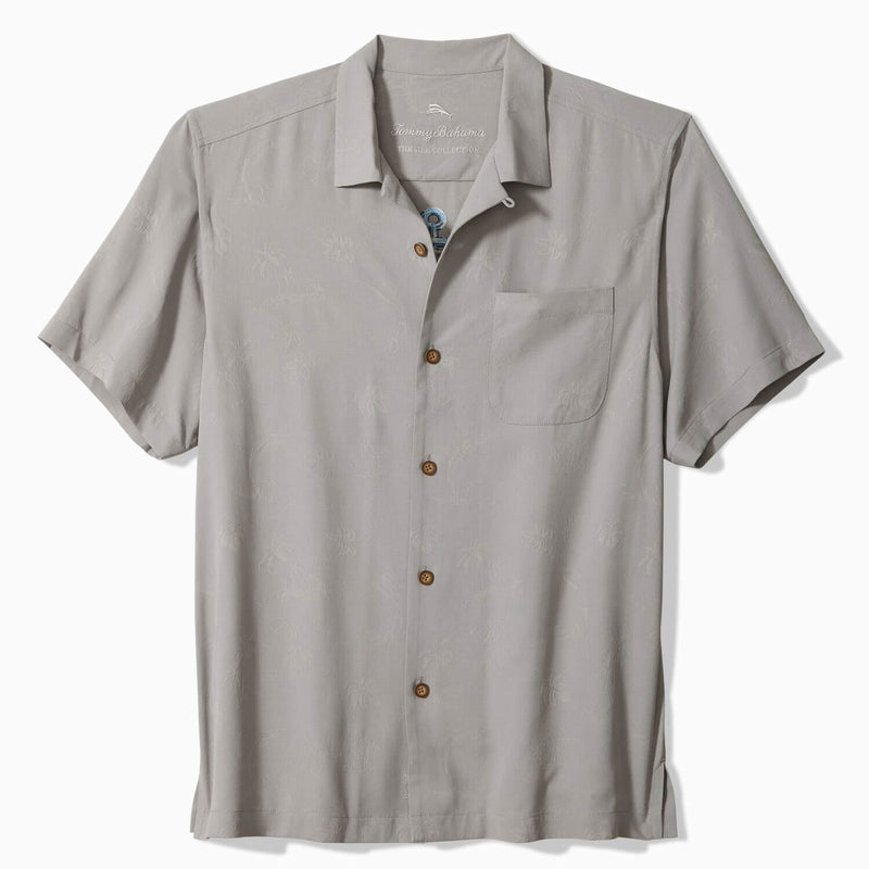 Tommy Bahama Men's Anchor Management Embroidered Silk Camp Shirt - Ultimate Gray