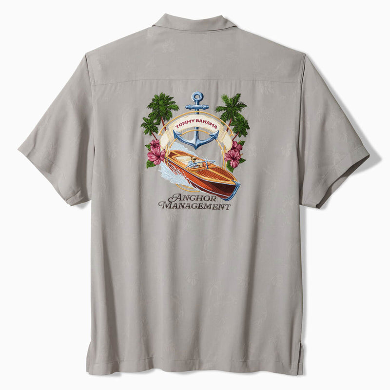 Tommy Bahama Men's Anchor Management Embroidered Silk Camp Shirt - Ultimate Gray