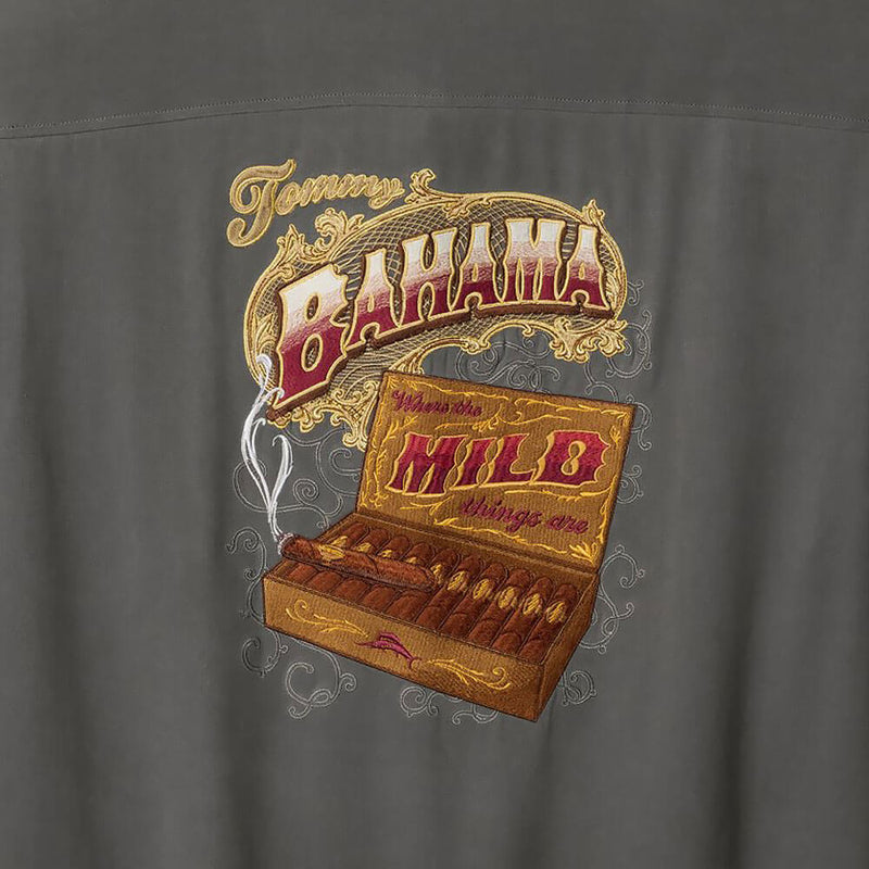 Tommy Bahama Men's Where The Mild Things Are Embroidered Silk Camp Shirt - Fog Grey