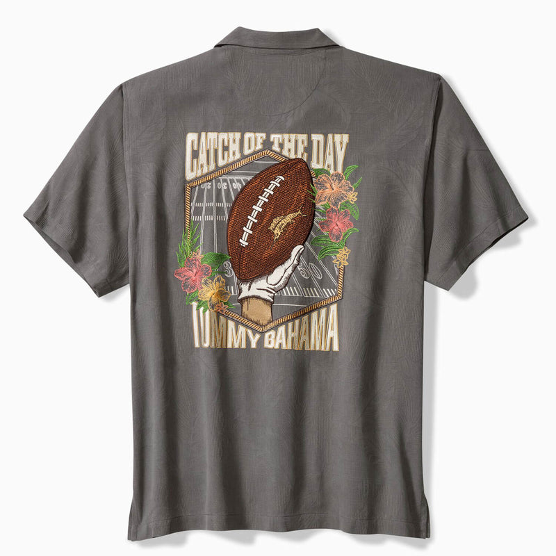 Tommy Bahama Men's Catch Of The Day Embroidered Silk Camp Shirt - Fog Grey