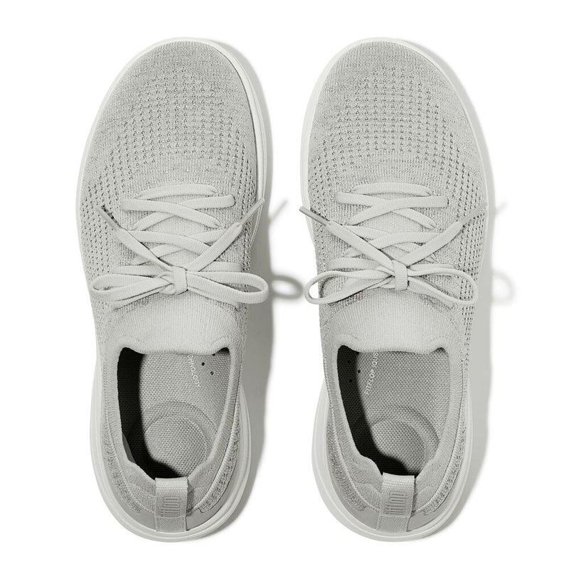 FitFlop Super-Q Knit Slip On Laced Sneakers - Arctic Grey / Silver