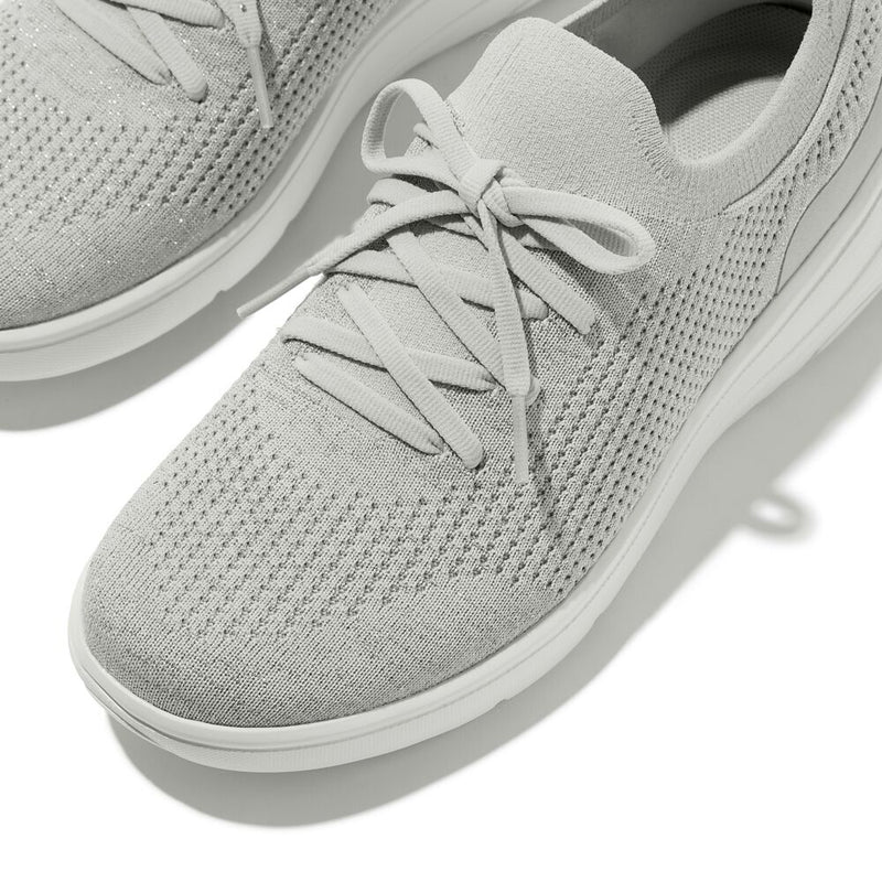 FitFlop Super-Q Knit Slip On Laced Sneakers - Arctic Grey / Silver