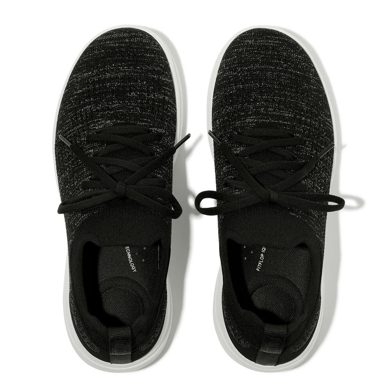 FitFlop Super-Q Knit Slip On Laced Sneakers - Black / Silvereen