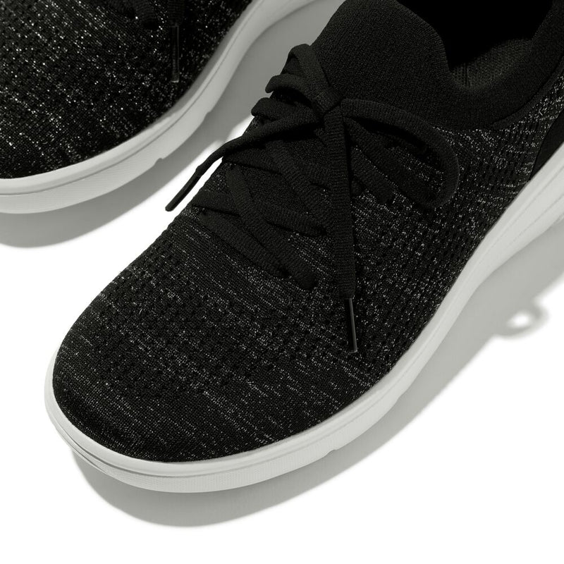 FitFlop Super-Q Knit Slip On Laced Sneakers - Black / Silvereen