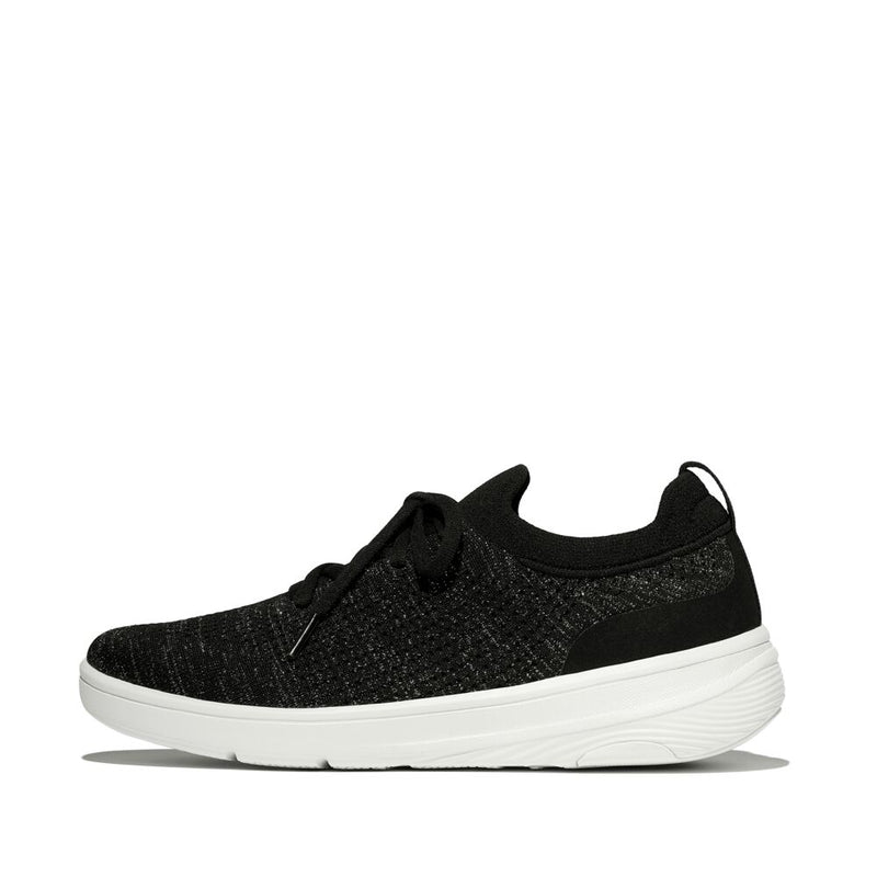 FitFlop Super-Q Knit Slip On Laced Sneakers - Black / Silvereen