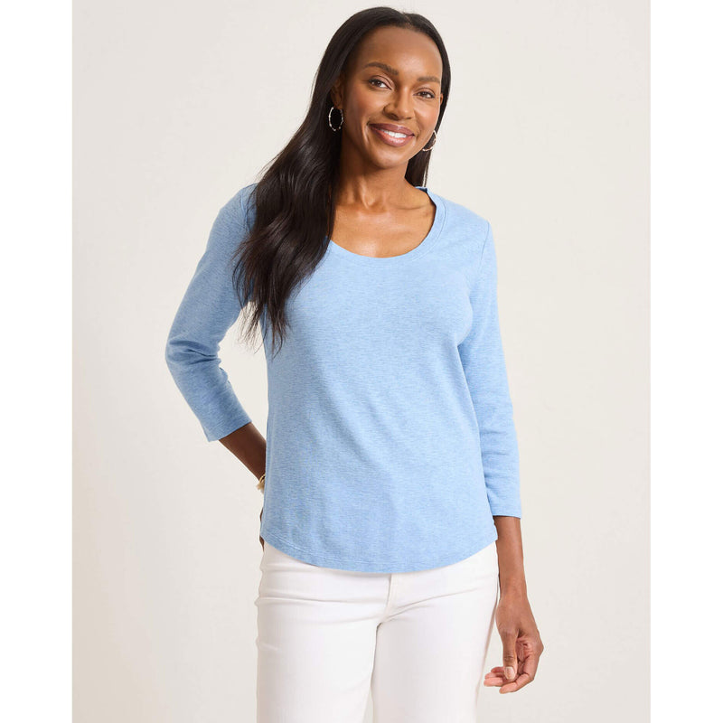 Tommy Bahama Women's Ashby Isles Rib 3/4 Sleeve Scoop T-Shirt - Light Sky Heathered*