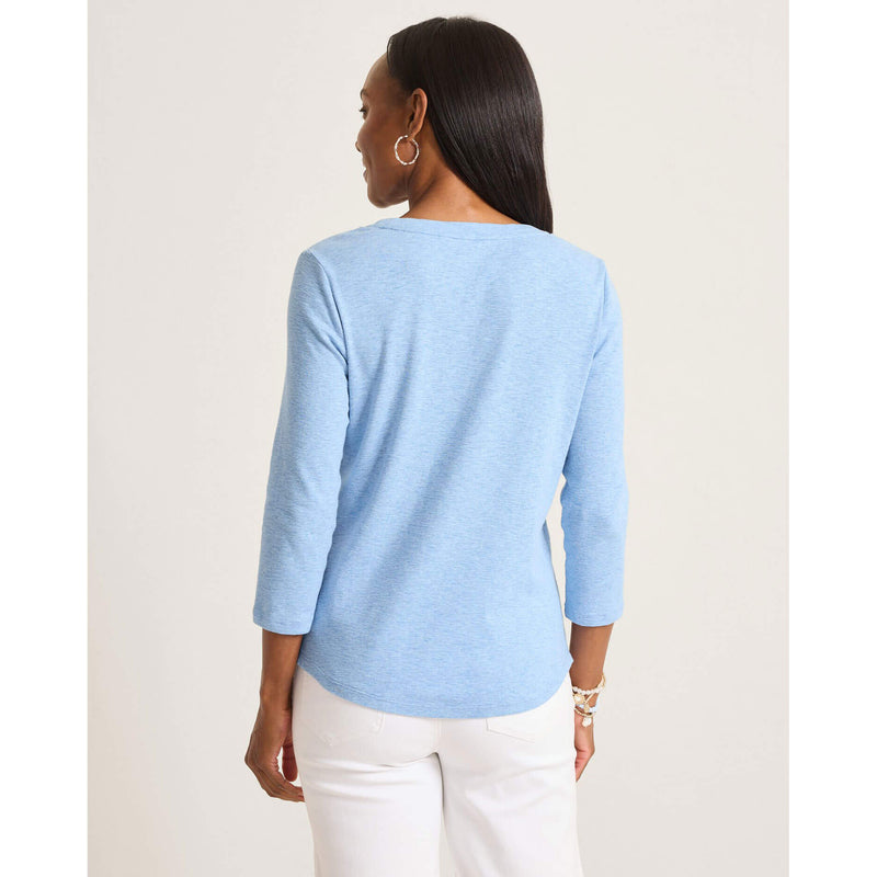 Tommy Bahama Women's Ashby Isles Rib 3/4 Sleeve Scoop T-Shirt - Light Sky Heathered*