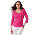 Tommy Bahama Women's Ashby Isles Rib 3/4 Sleeve Scoop T-Shirt - Glowing Azalea