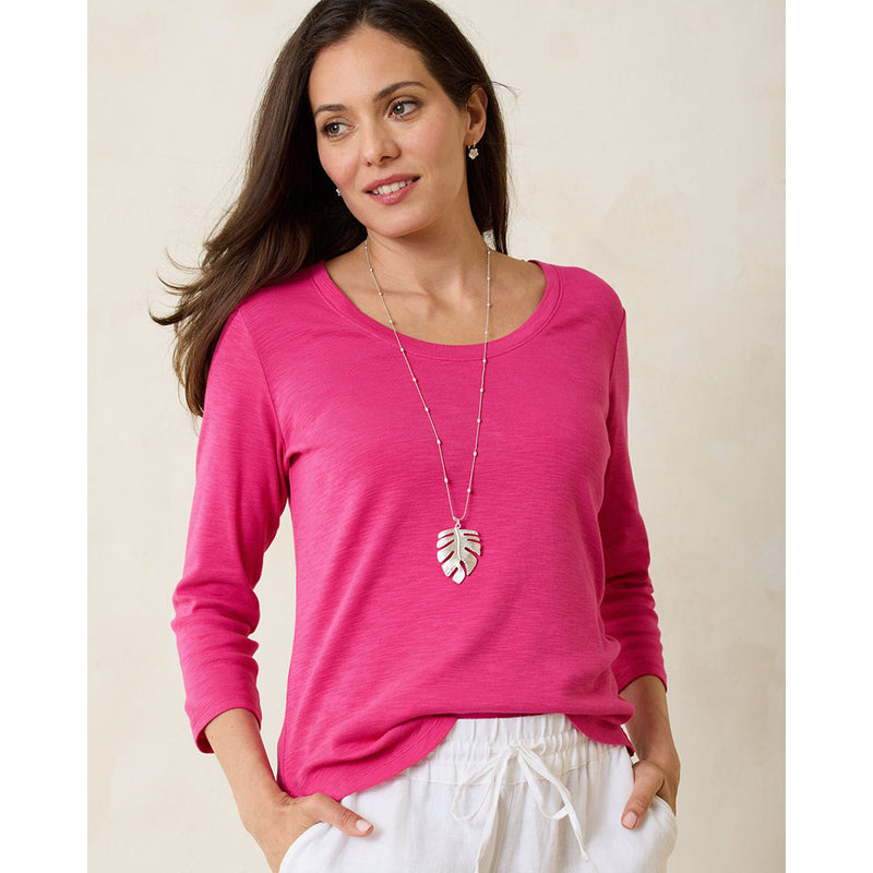 Tommy Bahama Women's Ashby Isles Rib 3/4 Sleeve Scoop T-Shirt - Glowing Azalea