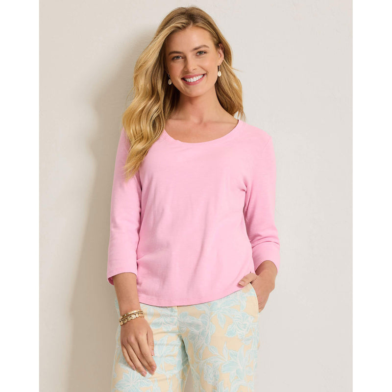 Tommy Bahama Women's Ashby Isles Rib 3/4 Sleeve Scoop T-Shirt - Primrose Pink
