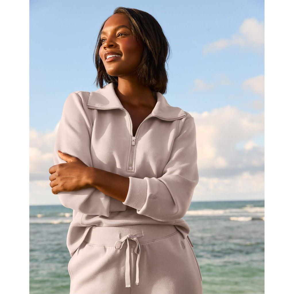 Tommy Bahama Women's Palm Voyage Half Zip Pullover Sweater in Grey