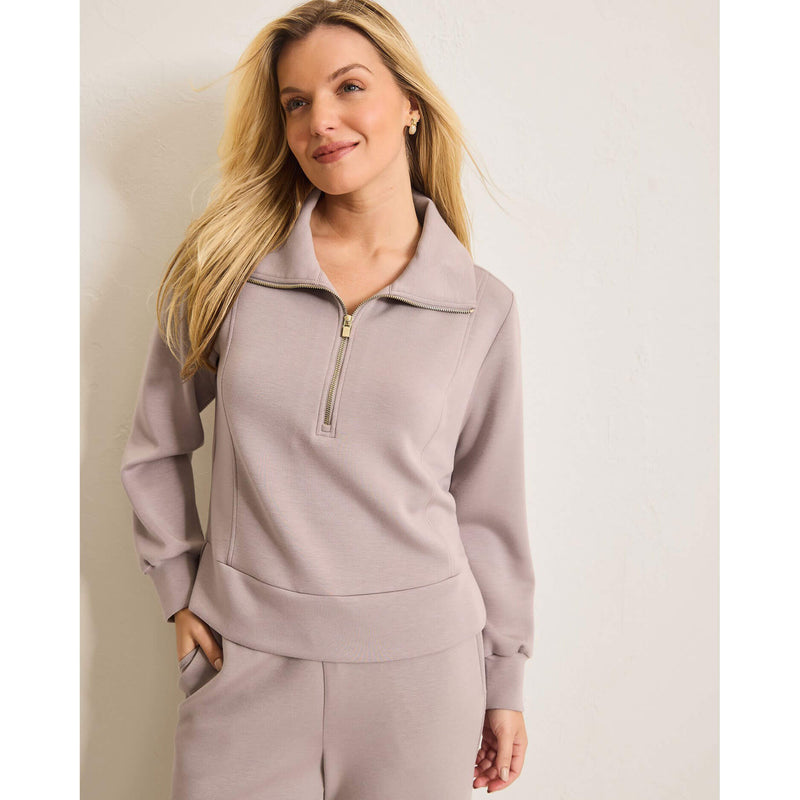 Tommy Bahama Women's Palm Voyage Half Zip Pullover Sweater - Grey Jasper