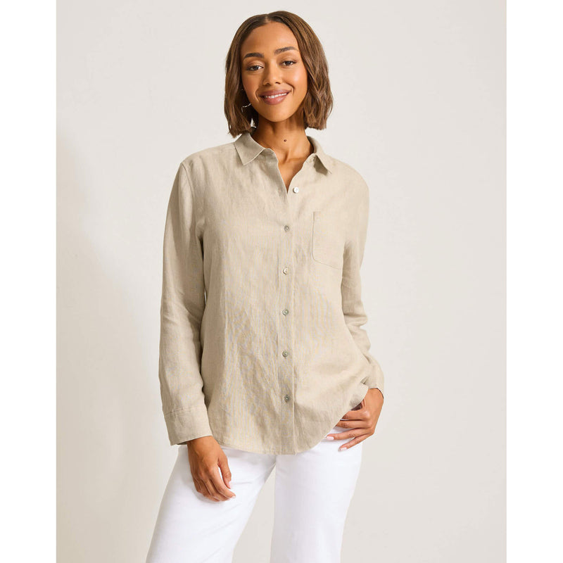 Tommy Bahama Women's Coastalina Relaxed Long Sleeve Linen Top - Natural