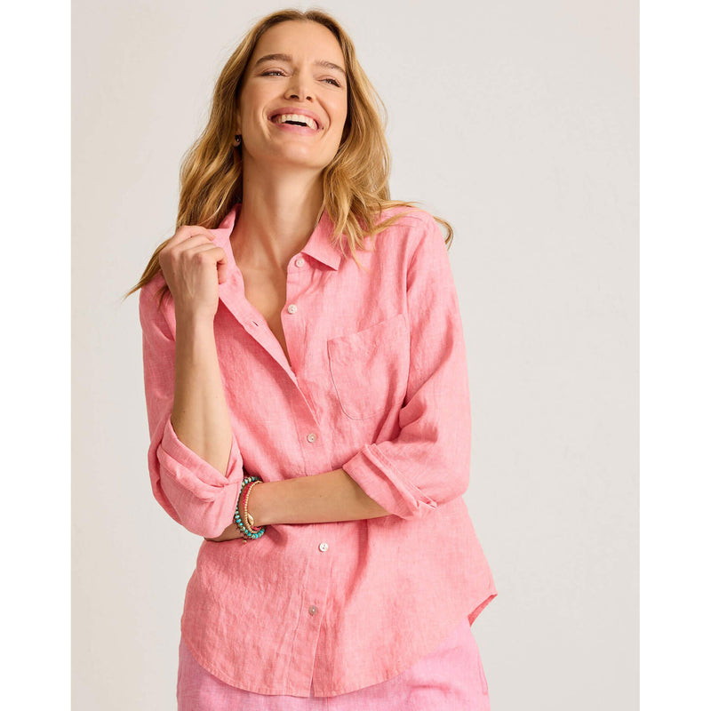 Tommy Bahama Women's Coastalina Relaxed Long Sleeve Linen Top - Strawberry Pink