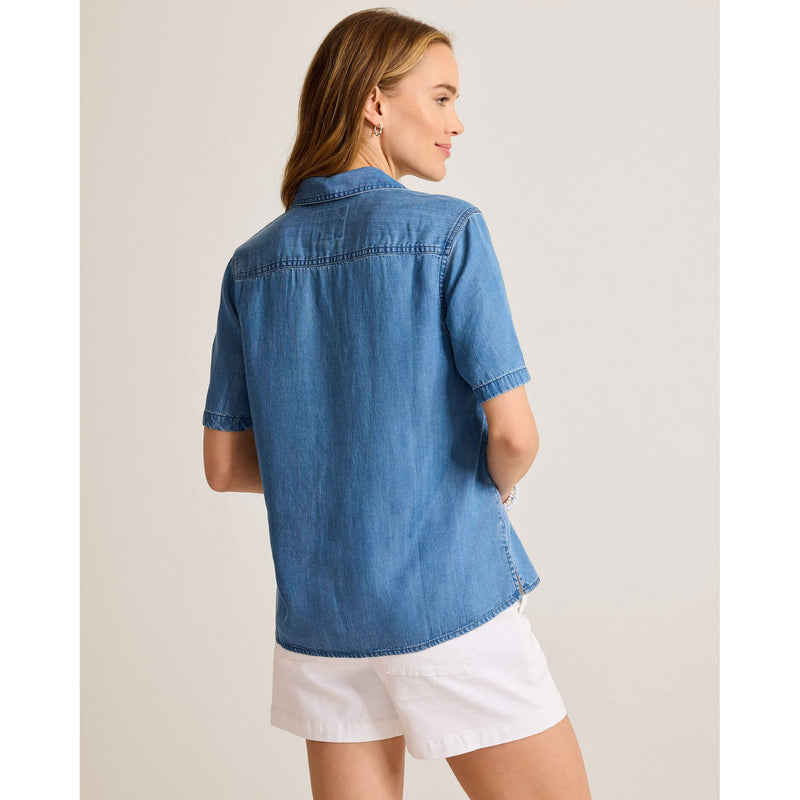 Tommy Bahama Women's Chambray O'Lei Utility Popover Top - Medium Indigo Wash