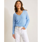 Tommy Bahama Women's Cedar Linen Long Sleeve V-Neck Linen Sweater - Chambray Blue