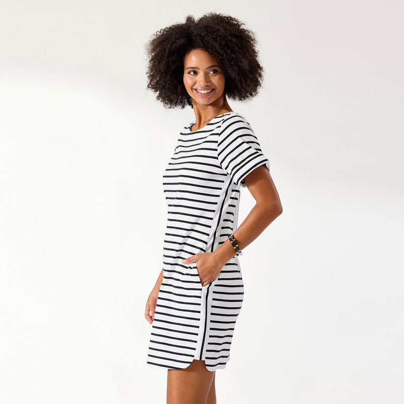 Tommy Bahama Women's Jovanna Stripe Short Sleeve Dress - White/Black Stripe