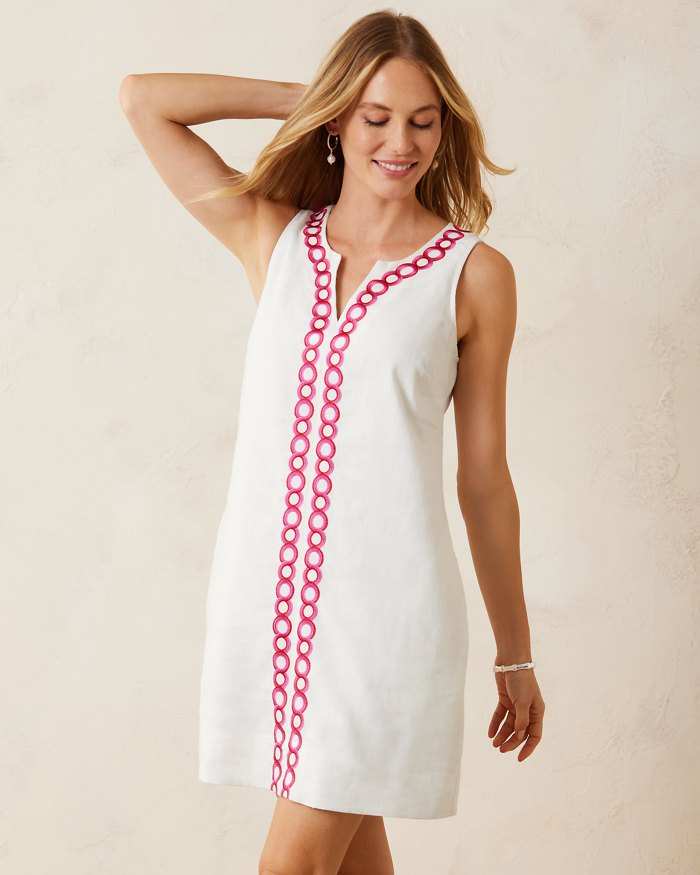 Tommy Bahama Women's Geo Embroidered Short Linen Dress - White