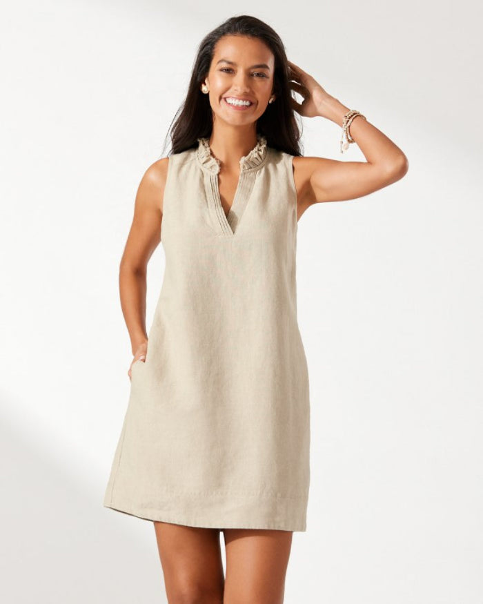 Tommy Bahama Women's Two Palms Double Ruffle Linen Dress - Natural
