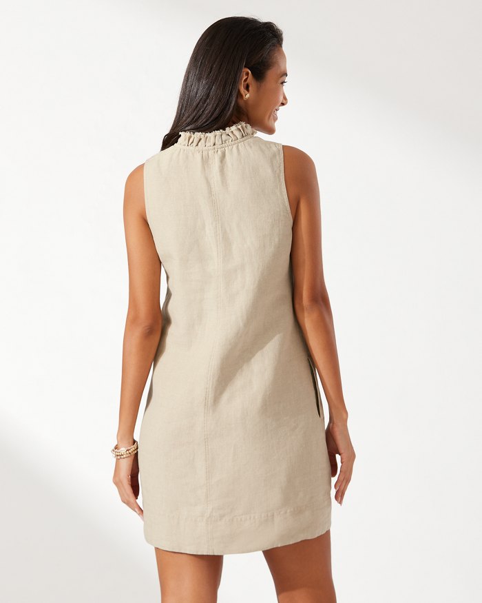 Tommy Bahama Women's Two Palms Double Ruffle Linen Dress - Natural