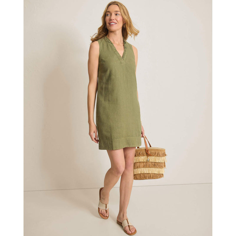 Tommy Bahama Women's Two Palms Double Ruffle Linen Dress - Dark Fern