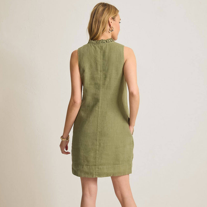 Tommy Bahama Women's Two Palms Double Ruffle Linen Dress - Dark Fern