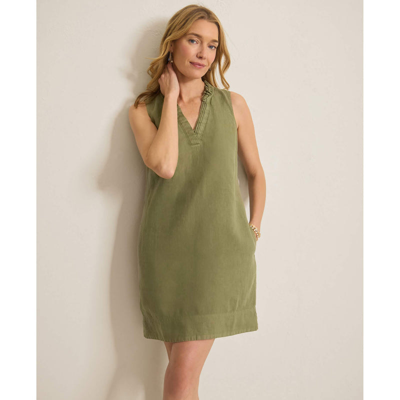 Tommy Bahama Women's Two Palms Double Ruffle Linen Dress - Dark Fern