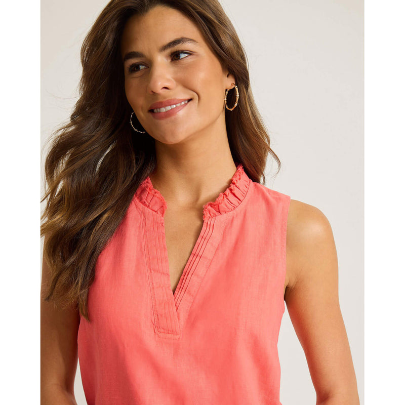 Tommy Bahama Women's Two Palms Double Ruffle Linen Dress - Melon Berry