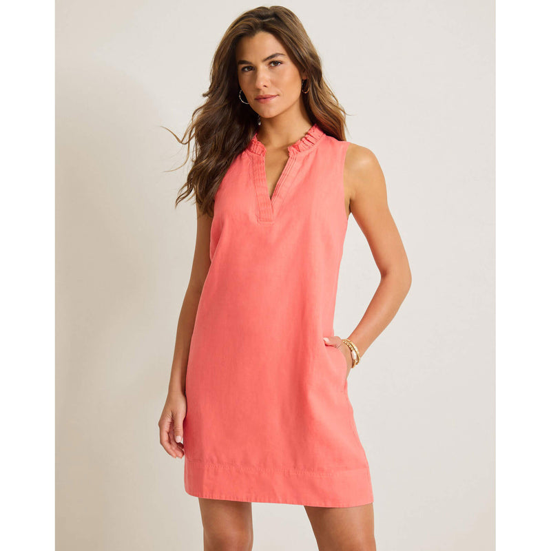 Tommy Bahama Women's Two Palms Double Ruffle Linen Dress - Melon Berry