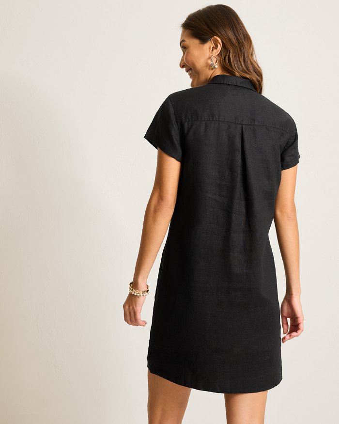 Tommy Bahama Women's Two Palms Short Sleeve Collared Linen Dress - Black