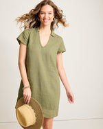 Tommy Bahama Women's Two Palms Ss Collared Linen Dress - Dark Fern