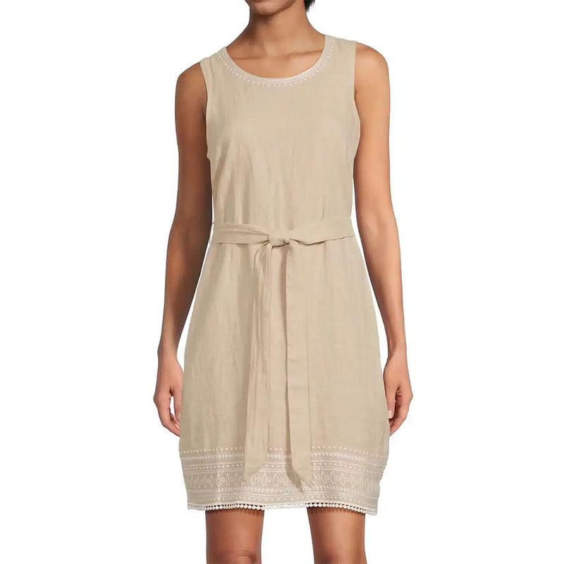Tommy Bahama Women's Two Palms Embroidered Sleeveless Shift Linen Dress - Natural Linen
