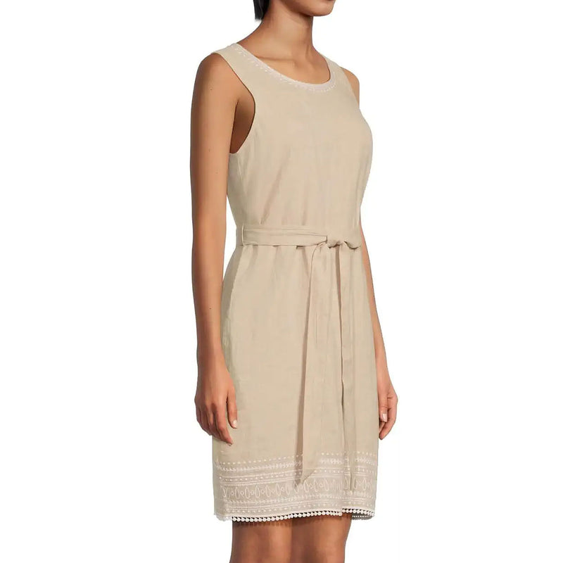 Tommy Bahama Women's Two Palms Embroidered Sleeveless Shift Linen Dress - Natural Linen
