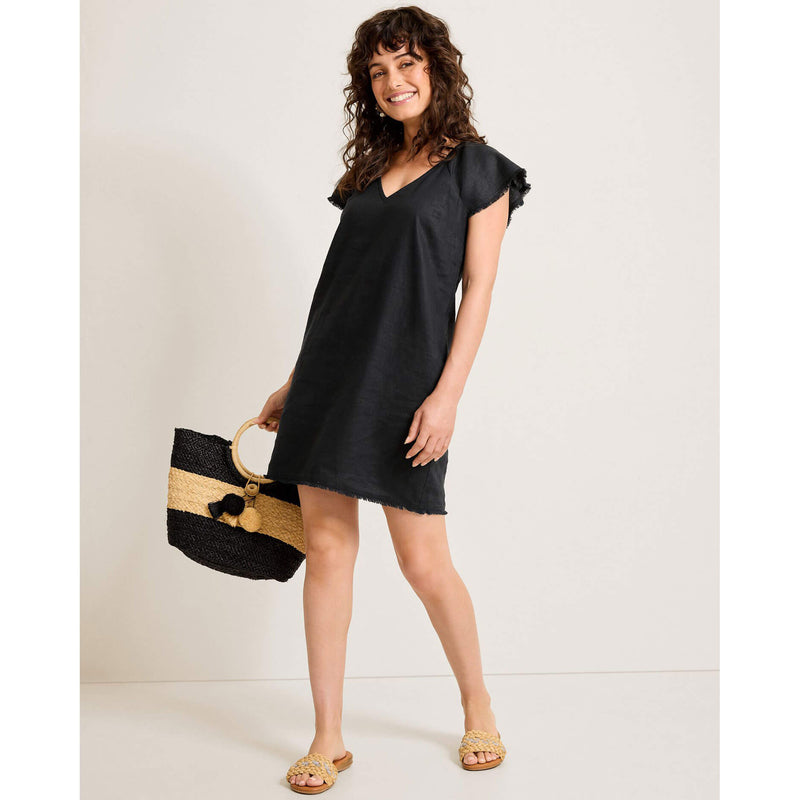 Tommy Bahama Women's Two Palms Flutter-Sleeve Linen Shift Dress - Black Tommy Bahama Women's Two Palms Flutter-Sleeve Linen Shift Dress - Black