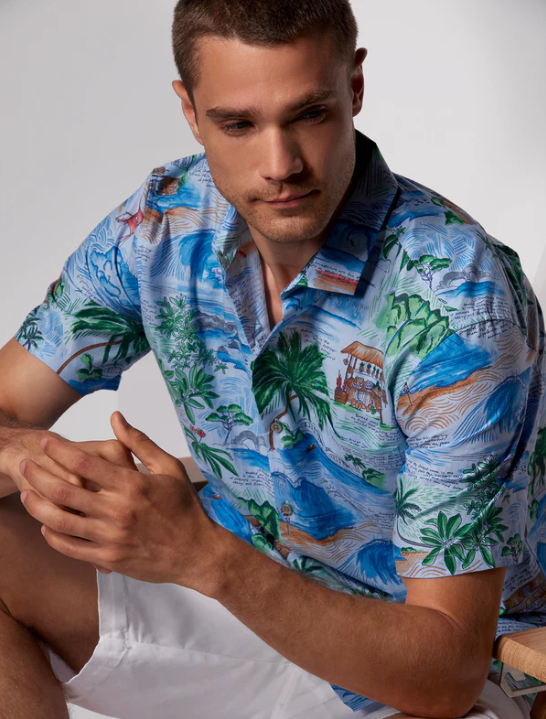 Tori Richard Men's Mele's Journal Cotton Lawn Camp Shirt - Water