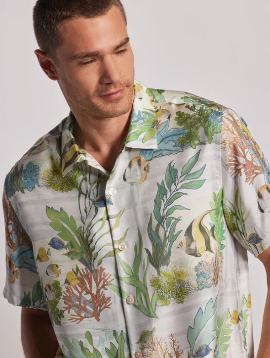 Tori Richard Men's Odyssea Silk Camp Shirt - Water