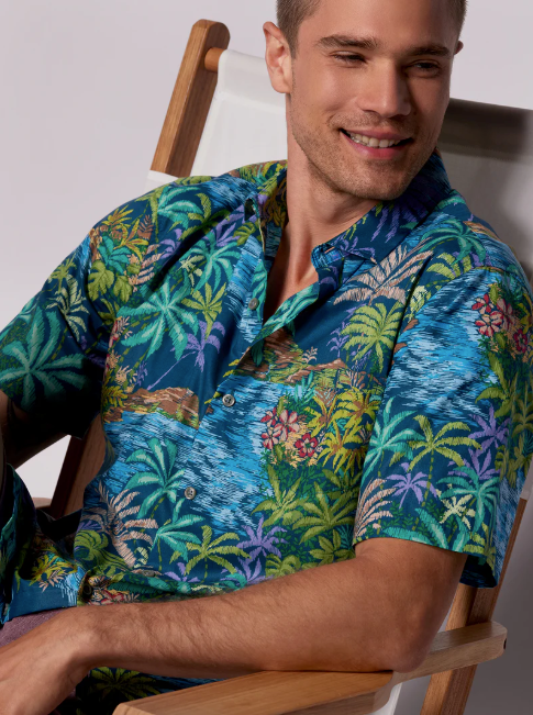 Tori Richard Men's Land Marker Cotton Lawn Camp Shirt - Sapphire