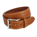 Trafalgar Grady 40MM Celtic Scroll Embossed Leather Jean Belt - Tan