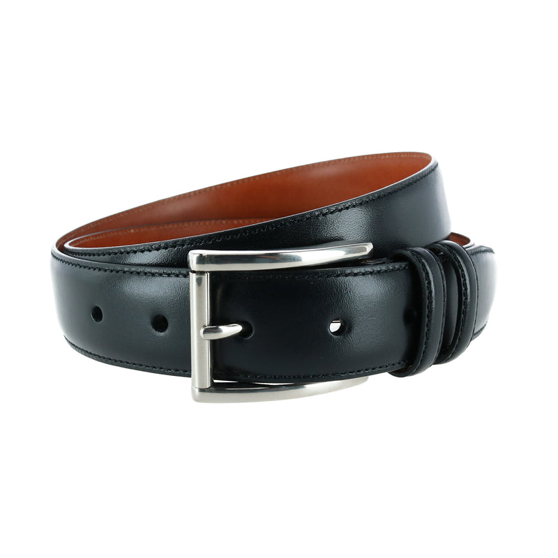 Trafalgar Lorenzo 32MM Dropped Edge Leather Dress Belt - Black