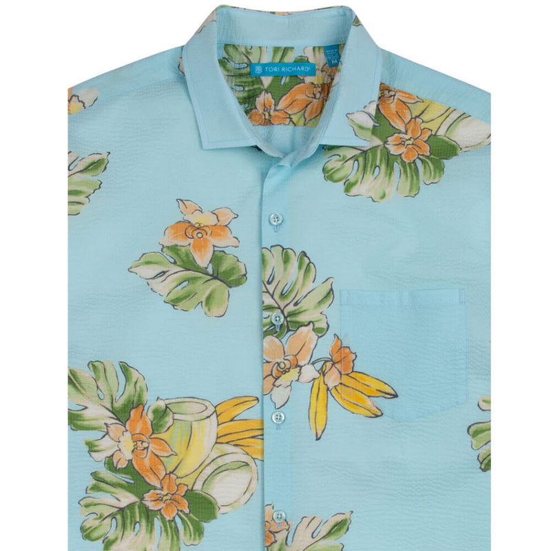 Tori Richard Hua Nui Cotton Pucket Lawn Camp Shirt - Blue