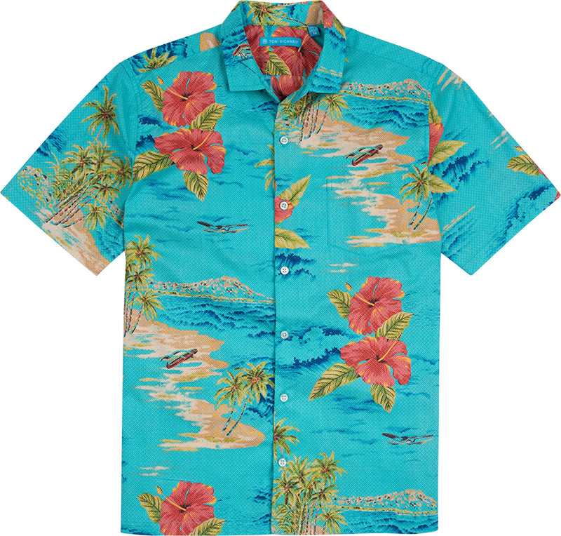 Tori Richard Sea Crossing Cotton Lawn Camp Shirt - Aqua