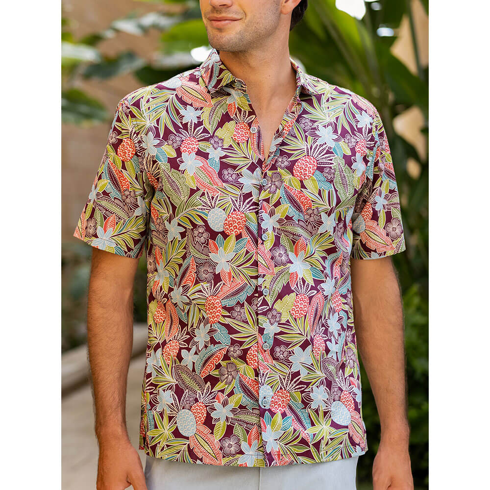 Tori Richard Tropbatik Cotton Lawn Camp Shirt in Port