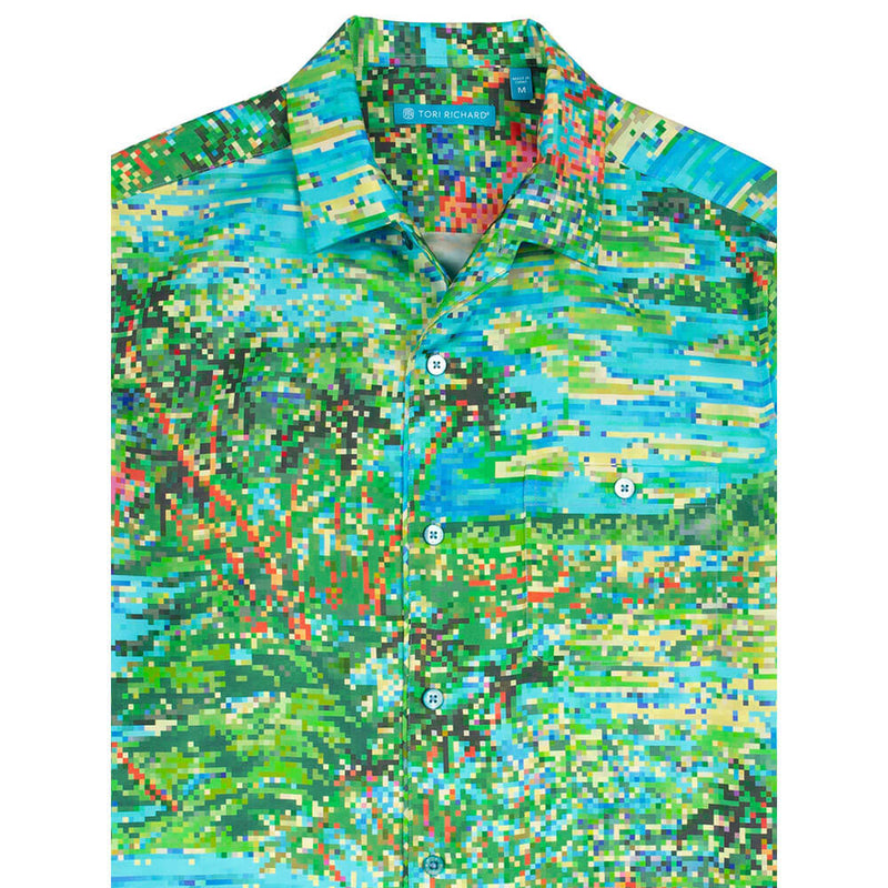 Tori Richard Pixelated Paradise Camp Shirt - Aqua