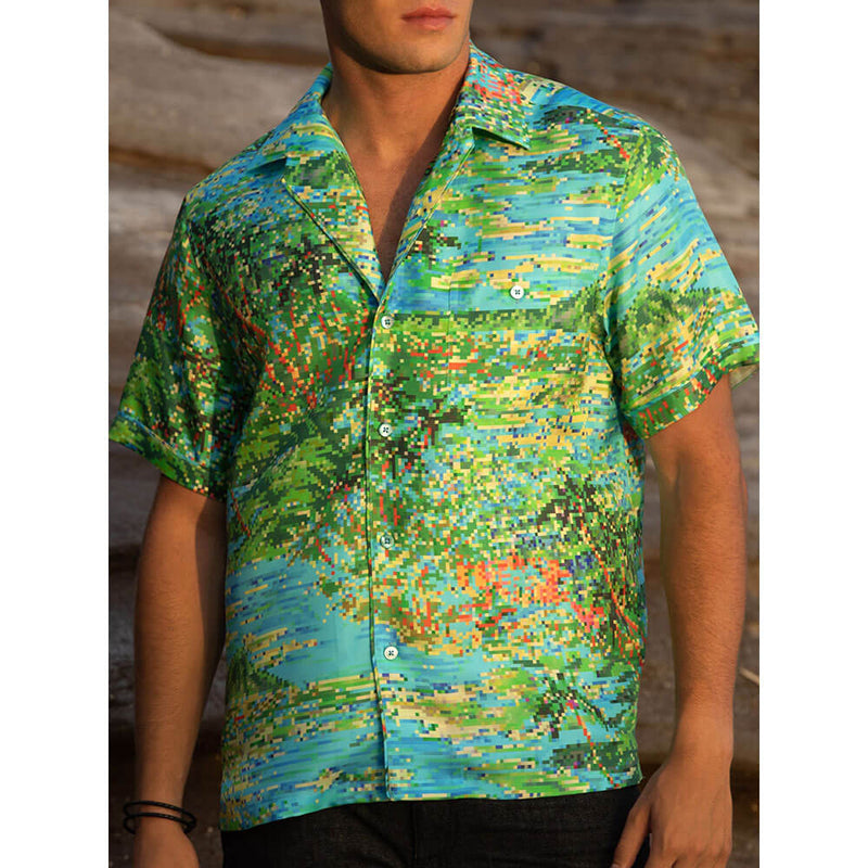 Tori Richard Pixelated Paradise Camp Shirt - Aqua