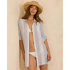 Tommy Bahama Rugby Beach Stripe Boyfriend Shirt Dress Coverup - Med Khaki