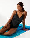 Tommy Bahama Pique Colada Wrap Front Swimsuit - Black