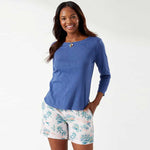 Tommy Bahama Women's Ashby Isles Rib 3/4 Sleeve T-Shirt - Dark Cobalt Heather