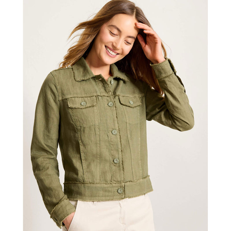 Tommy Bahama Women's Two Palms Raw Edge Linen Jacket - Dark Fern