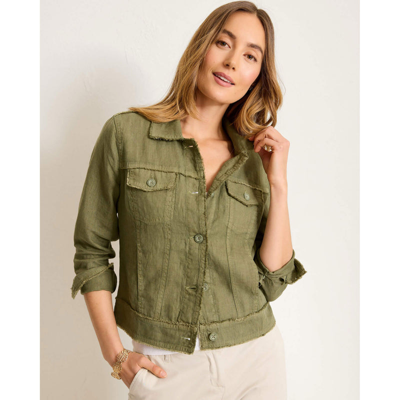 Tommy Bahama Women's Two Palms Raw Edge Linen Jacket - Dark Fern