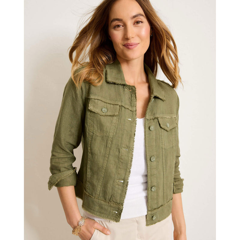 Tommy Bahama Women's Two Palms Raw Edge Linen Jacket - Dark Fern